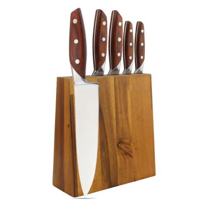 China German viable 6 piece stainless steel knife set with acacia wood block chef knife and carving knife for sale