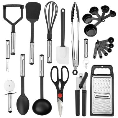 China Sustainable Yangjiang Factory Kitchen Utensil Set 24 Cookware Sets Kitchen Gadgets Nylon Cookware Sets for sale