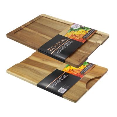 China Organic acacia stocked wood cutting board and serving tray with support handles for sale