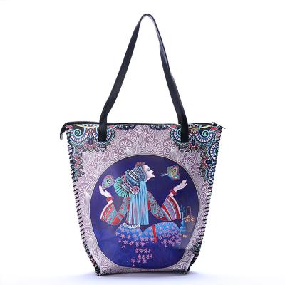 China New PORTABLE ethnic simple fashion quilted bag retro large lady style shoulder shopping bag tote handbag tote bag for sale