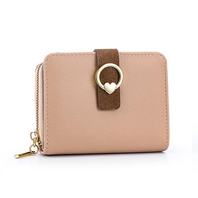 China Solid Color Anti-theft Women's Middle Fashion Wallet Anti-theft Multi-Card Slot Love Buckle Coin Purse Card Holder Women Double Zipper Wallet for sale