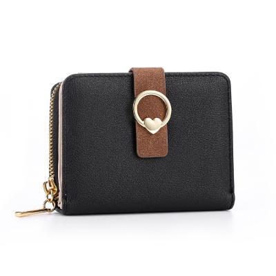 China European and American fashion shorts buckle zipper clutch anti-theft large capacity wallet for middle women two female fashion solid color for sale