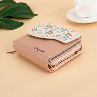 China Floral Women's Purse Short Tow-fold Card Bag Women's Multi Zipper Wallet Tow-fold Anti-theft Small Multi-Card Wallet for sale