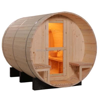 China Outdoor Red Cedar Solid Wood Barrel Sauna Room Computer Control Panel Sauna Custom Size for sale