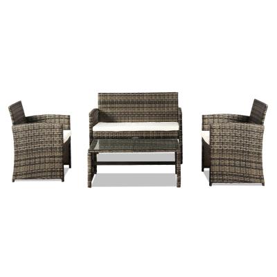 China Outdoor Garden Weather Furniture 4 PCS Leisure Rattan Furniture Set Fully Equipped Gray Garden Patio Sofa Set for sale