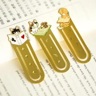 China Cute Bookmark Folk Art Custom Logo Gold Hollow Cat Metal Bookmarks Personalized Animal for sale