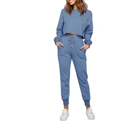 China QUICK DRY Women's Long Sleeve Crop Top And Pants Set 2 Piece Jogging Home Suit for sale