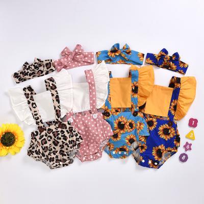 China 2020 Summer New Sleeveless Newborn Baby Clothes Sunflower Sleeveless Romper Jumpsuit+Headband Outfits for sale