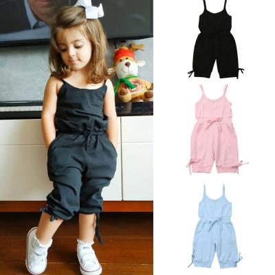 China Overalls Girls Jumpsuit Girls Summer 2-6Years Sleeveless Solid Cotton Romper Bow Sleeveless Clothes Outfits for sale