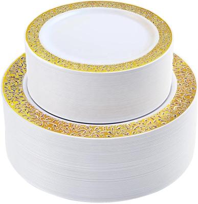 China Commerical Disposable Bulk Dinner Plastic Dishes With Gold Trim for sale