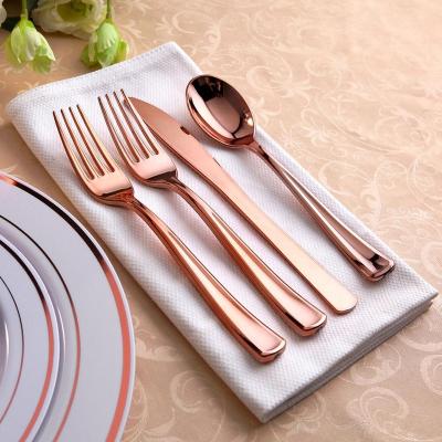 China Wholesale Disposable Rose Gold Plastic Tableware That Looks Real for sale