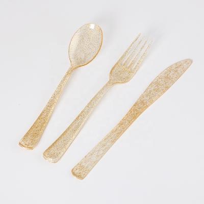 China 300pcs Gold Plastic Elegant Glitter Cutlery Set for sale