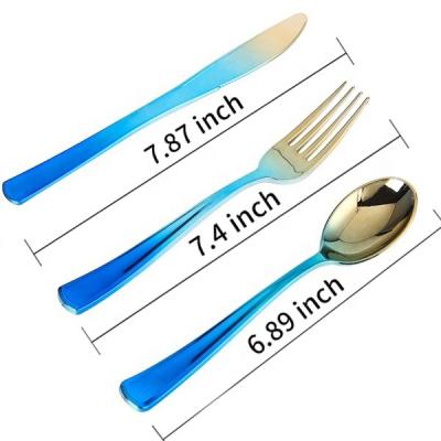 China New Fashion Trendy Rainbow Cutlery Gold Plastic Flatware Set Disposable Plastic Silverware for sale