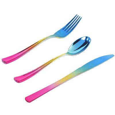 China Wedding Party Home 300pcs Weighted Recycle One Use Disposable Rainbow Cutlery for sale