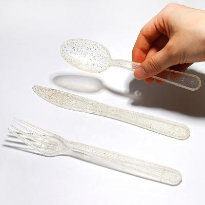 China Gold Glitter Plastic Disposable Flatware Flatware Weighted Reusable Cutlery for sale