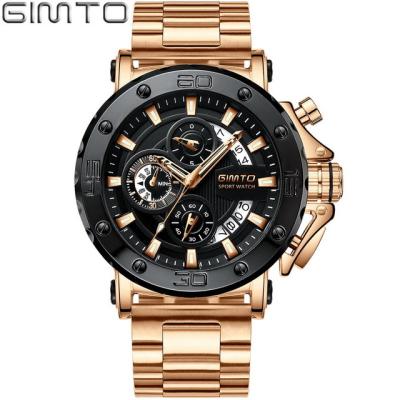 China New Model GIMTO GM260 Water Resistant Men Sport Quartz Mens Watches Date Chronograph Stainless Steel Gold Dials Male Wristwatches Clock for sale