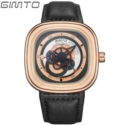 China Minrel date GIMTO GM207 men's quartz sports automatic popular cool day waterproof leather strap glass wristwatches synchronize for sale