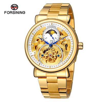 China Hot Selling Gold Mechanical Watches Forsining Mens Chinese Moon Phase Water Resistant For Friend for sale