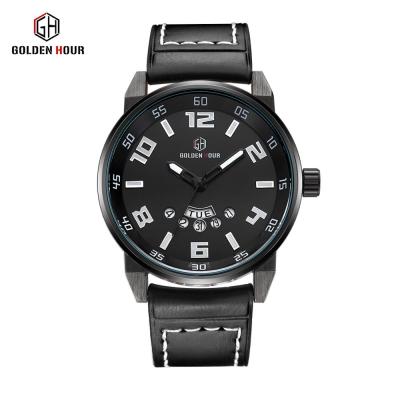 China Alarm Brand Sapphire Crystal Watch Complete Calendar Man Top Quartz Watches GOLDENHOUR Luxury Leather Strap GH109 for sale