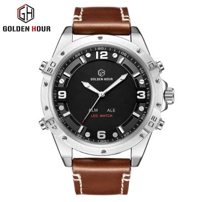 China New Style Alarm Led Display Lighter Watch GOLDENHOUR GH110 Men's Wristwatch Alarm 30M Water Resistant Army for sale