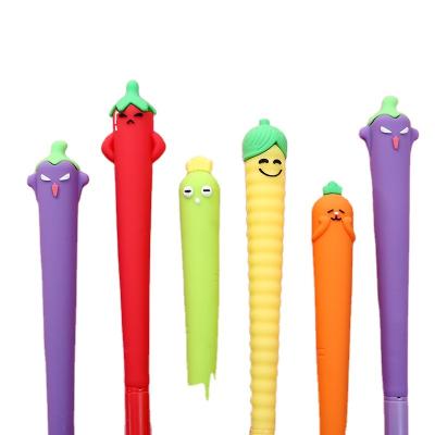 China Normal wholesale promotional cute cartoon vegetable styling character for kids blacken 0.55MM black blue ink color gel pen for sale