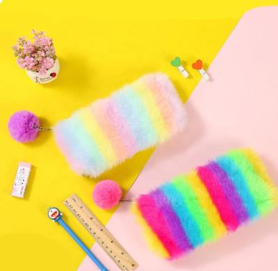 China Schools & Offices Wholesale Creative Colorful Cute Pencil Bag School Bag Purple Pink Purple Plush Gradient Girls Furry Pencil Case for sale