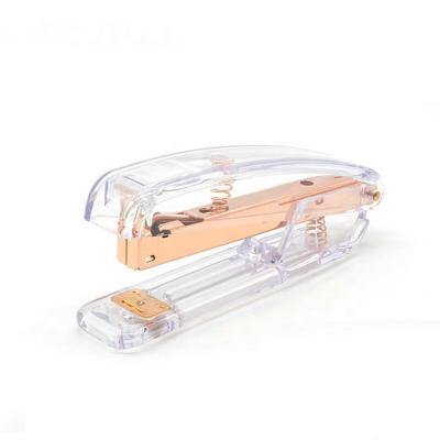 China 2021 Amazon Stationery Hot Selling Rose Gold Gift High Grade Plastic Transparent Stapler Fashionable Plastic Stapler for sale