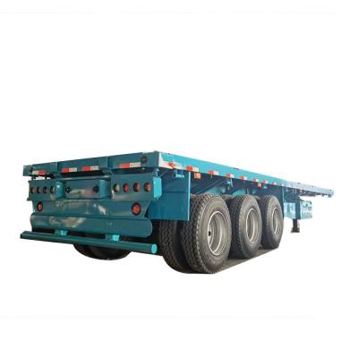 China Truck trailer 30-60 tons tri axle flat bed 20ft 40ft 45ft bulk container coil cargo semi truck 40 feet flatbed trailer for sale for sale