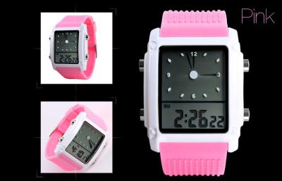 China Water Resistant LCD Analogue Watch Dual Time Unisex Wristwatch for sale