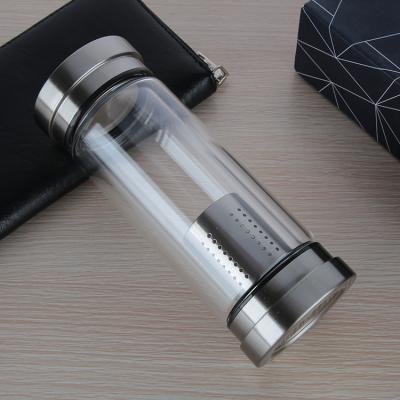 China Double Wall Borosilicate Glass Tea Cup Viable Glass Water Bottle With Stainless Steel Filter And Lid for sale