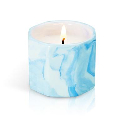 China Home Decoration Soy Candle Smokeless Fragrance Marbling Ceramic Cup Candle Holder for sale