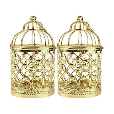 China Home Decoration Metal Hollow Out Candle Holder Decorative Candlestick Iron Birdcage Hanging Lantern for sale