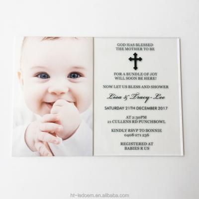 China 5x7inch Acrylic Baby Shower Clear Baby And Baptism Invitations100pcs Per Lot for sale