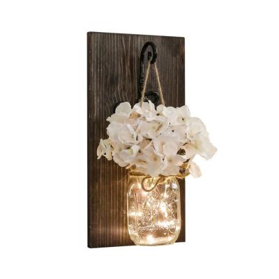 China Rustic Glass Jar Candle Holder Wall Home Decor with LED String Lights Rustic Wall Decor LED Bottle Light Hanging Can Shaped Wall Light for sale