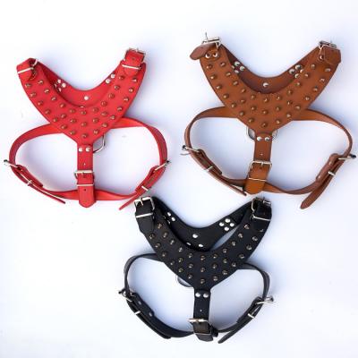 China Durable Leather Pet Explosion Chest Strap Rivet Large Dog Chest Strap Dog Vest Harnesses for sale