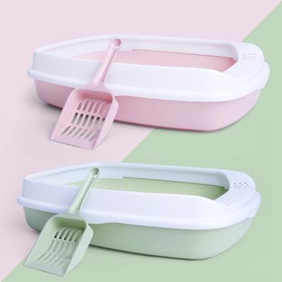 China Cat Toilet Pet Supplies Semi-Closed Eco-Friendly Sustainable Plastic Cat Litter Box With Scoop for sale