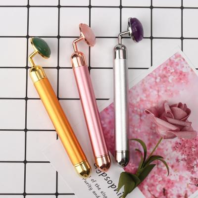 China Whitening Jade Roller Facial Massager Electric Jade Stone Skin Roller Rose Custom Quartz Roller for sale