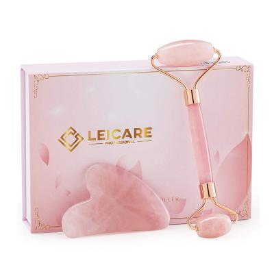 China Whitening Face Massage Rose Quartz Jade Roller Set Natural Rose Quartz Roller for sale