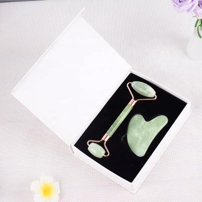 China Customized Green Skin Care Whitening Jade Roller Gua Sha Set of Jade Roller Packaging Real Facial for sale