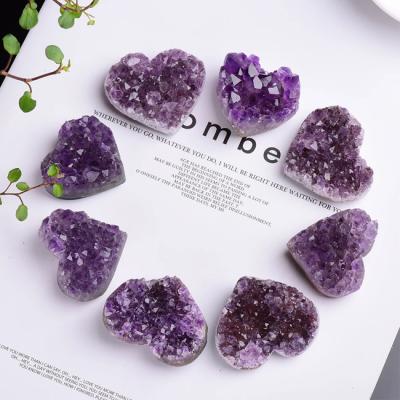 China China 100% Natural Healing Crystals Amethyst Stones Crystal Geode Amethyst Cluster Heart Shape for sale