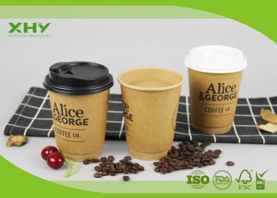 China Takeaway Eco-friendly Kraft Brown Double Wall Paper Cups 12oz Heat Insulated FSC SGS for sale