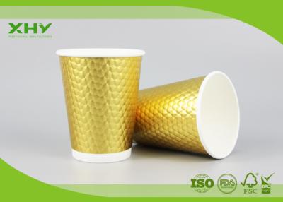 China 16oz Golden Metallic Diamond Double Wall Paper Cups for Coffee Hot Drink with Lids FDA Certificated for sale