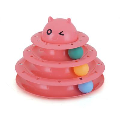 China 2018 new design viable plastic turntable round 3 ball turntable puzzle pet interactive kitten funny for sale