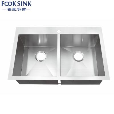 China Without Faucet China Supply Over Counter Double Bowl Topmount Sink 304 Stainless Steel Kitchen Sink With Drain for sale