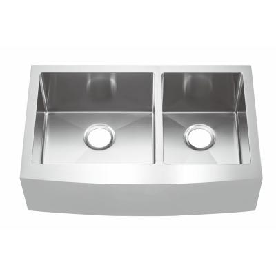 China Without Faucet High Quality 304 Stainless Steel Double Bowl Apron Farmhouse Kitchen Sink for sale