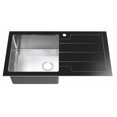 China Without Faucet Wholesale Topmount 304 Stainless Steel With Drainer Black Large Kitchen Sink for sale