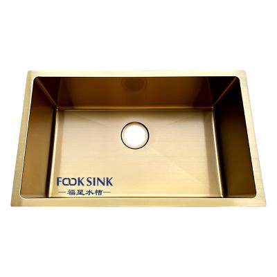 China Without Faucet Single Gold Kitchen Sink Nano Finish Single Undermount Kitchen Sinks for sale