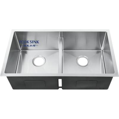 China Without Faucet High Quality Handmade Brushed One Step Double Bowl Sink Stainless Steel Kitchen Sink Steps for sale