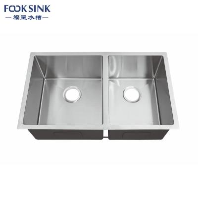 China Handmade Without Faucet Undermount SUS304 Double Bowl Sink For Kitchen for sale