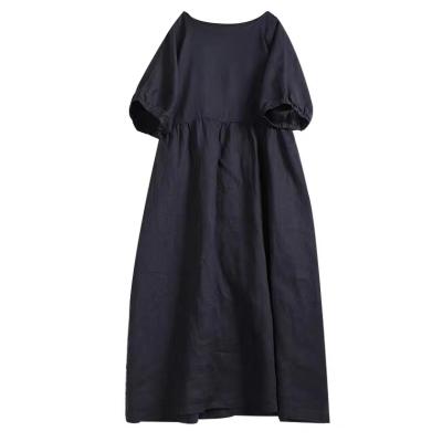 China Anti-Wrinkle Casual Dress Solid Women's Short Sleeve Dress Canvas Dresses Summer Stylish Wholesaler for sale